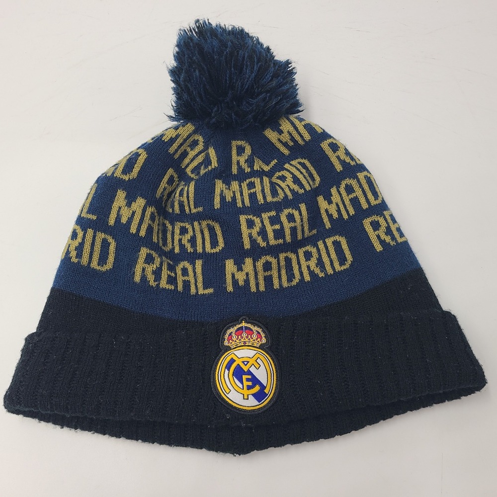 Real Madrid Hat Beanie Blue Black Gold Soccer La Liga Pom Knit Stocking Cap Men